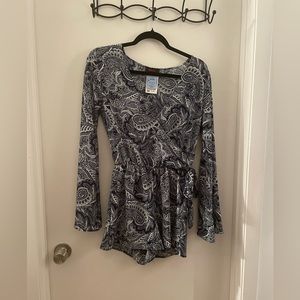 Blue and white romper that ties on the side